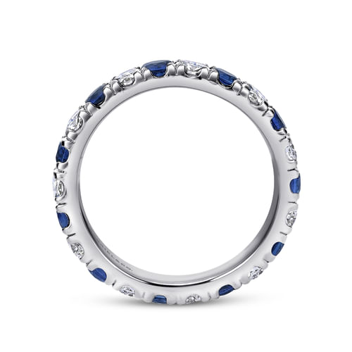 14K White Gold French Pavé Set Sapphire and Diamond Eternity Band