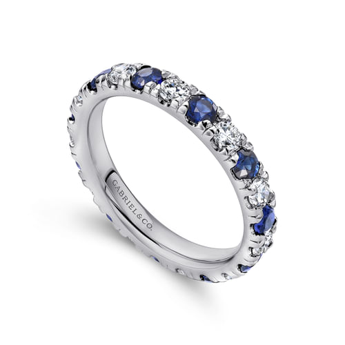 14K White Gold French Pavé Set Sapphire and Diamond Eternity Band