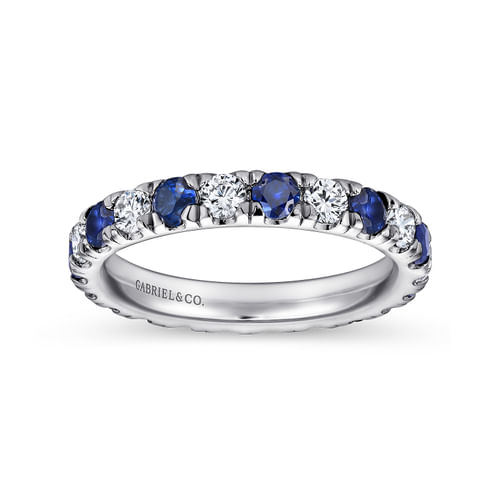 14K White Gold French Pavé Set Sapphire and Diamond Eternity Band