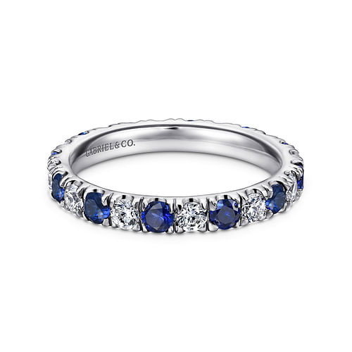 14K White Gold French Pavé Set Sapphire and Diamond Eternity Band