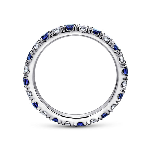 14K White Gold French Pavé Set Sapphire and Diamond Eternity Band