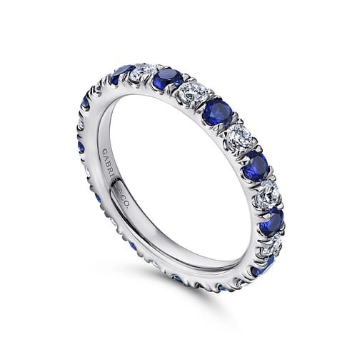 14K White Gold French Pavé Set Sapphire and Diamond Eternity Band