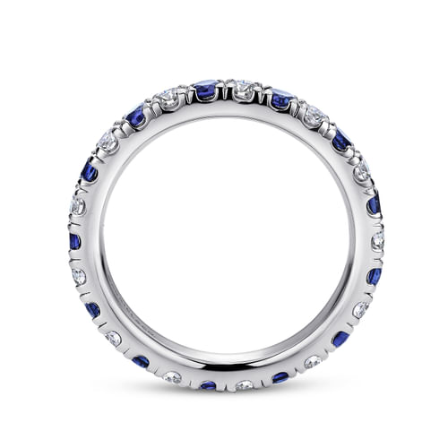 14K White Gold French Pavé Set Sapphire and Diamond Eternity Band
