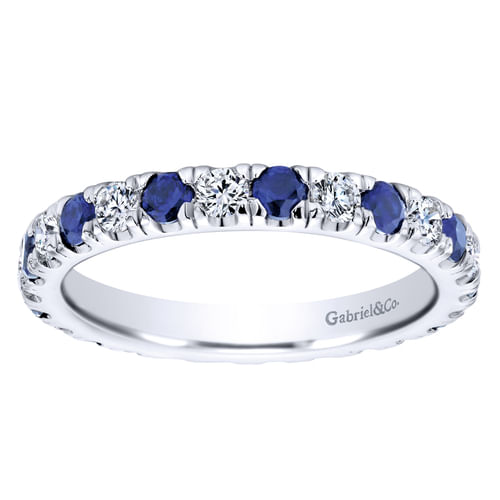 14K White Gold French Pavé Set Sapphire and Diamond Eternity Band