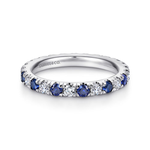 14K White Gold French Pavé Set Sapphire and Diamond Eternity Band