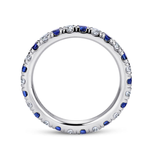 14K White Gold French Pavé Set Sapphire and Diamond Eternity Band