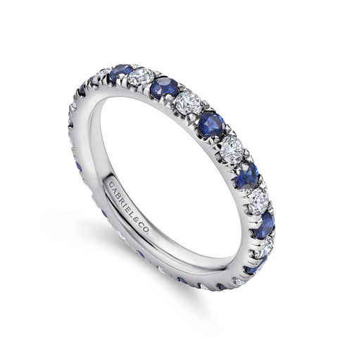 14K White Gold French Pavé Set Sapphire and Diamond Eternity Band