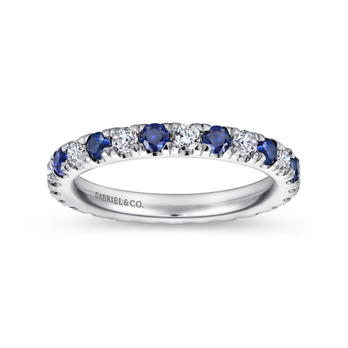 14K White Gold French Pavé Set Sapphire and Diamond Eternity Band
