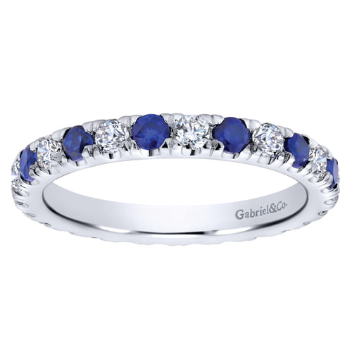 14K White Gold French Pavé Set Sapphire and Diamond Eternity Band