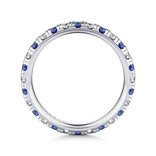 14K White Gold French Pavé Set Sapphire and Diamond Eternity Band