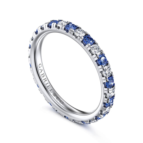 14K White Gold French Pavé Set Sapphire and Diamond Eternity Band