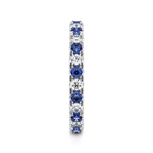 14K White Gold French Pavé Set Sapphire and Diamond Eternity Band