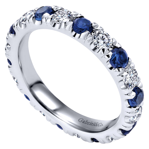 14K White Gold French Pavé Set Sapphire and Diamond Eternity Band