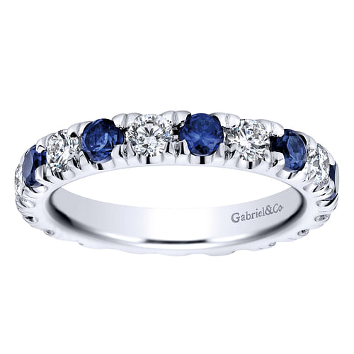 14K White Gold French Pavé Set Sapphire and Diamond Eternity Band
