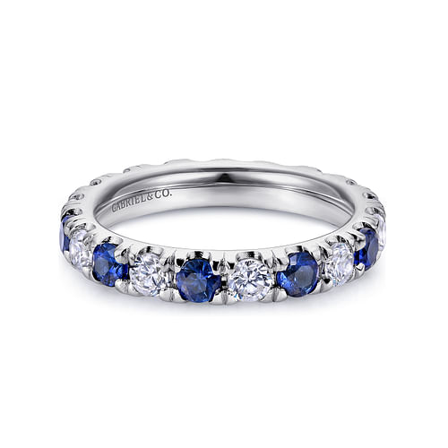 14K White Gold French Pavé Set Sapphire and Diamond Eternity Band