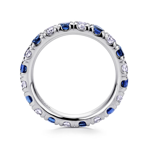 14K White Gold French Pavé Set Sapphire and Diamond Eternity Band