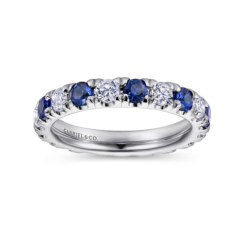 14K White Gold French Pavé Set Sapphire and Diamond Eternity Band