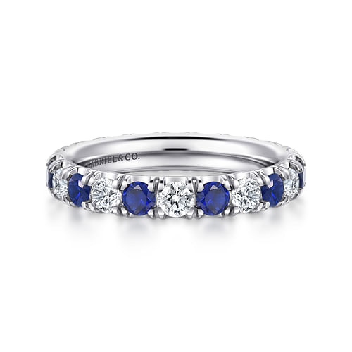 14K White Gold French Pavé Set Sapphire and Diamond Eternity Band