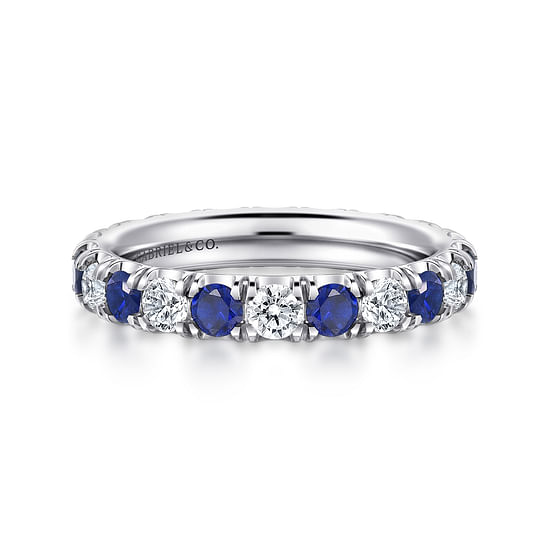 Gabriel - 14K White Gold French Pavé Set Sapphire and Diamond Eternity Band