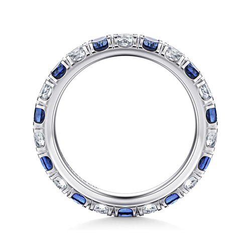 14K White Gold French Pavé Set Sapphire and Diamond Eternity Band