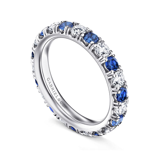 14K White Gold French Pavé Set Sapphire and Diamond Eternity Band