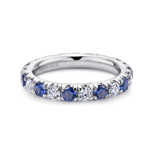 14K White Gold French Pavé Set Sapphire and Diamond Eternity Band