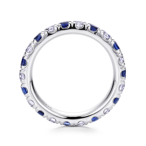 14K White Gold French Pavé Set Sapphire and Diamond Eternity Band