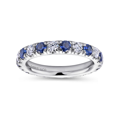14K White Gold French Pavé Set Sapphire and Diamond Eternity Band