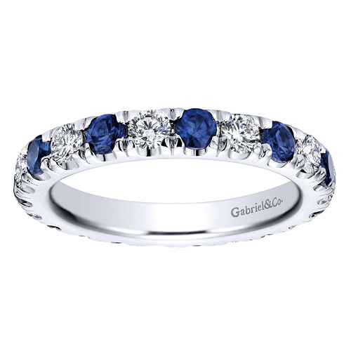 14K White Gold French Pavé Set Sapphire and Diamond Eternity Band