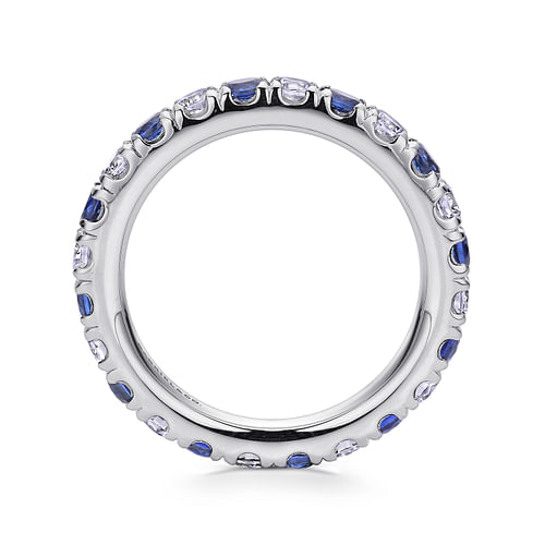 14K White Gold French Pavé Set Sapphire and Diamond Eternity Band
