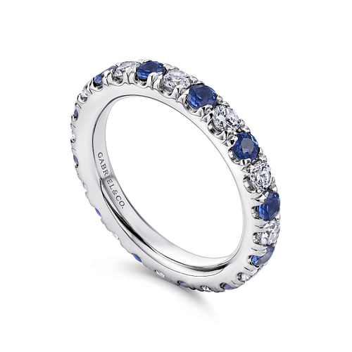 14K White Gold French Pavé Set Sapphire and Diamond Eternity Band