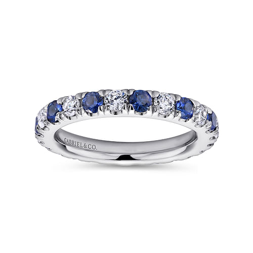 14K White Gold French Pavé Set Sapphire and Diamond Eternity Band