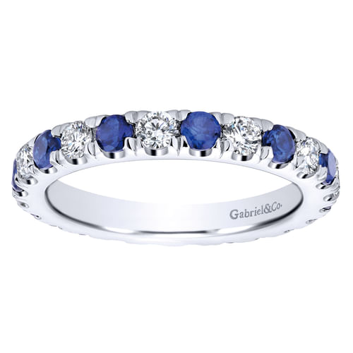14K White Gold French Pavé Set Sapphire and Diamond Eternity Band