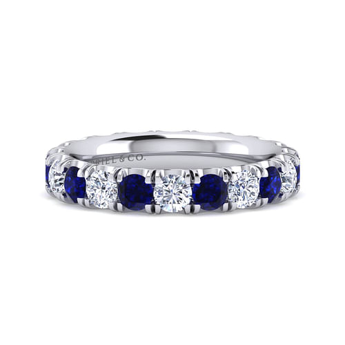 14K White Gold French Pavé Set Sapphire and Diamond Eternity Band