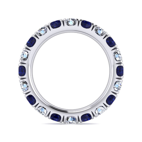 14K White Gold French Pavé Set Sapphire and Diamond Eternity Band