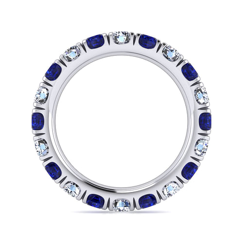 14K White Gold French Pavé Set Sapphire and Diamond Eternity Band