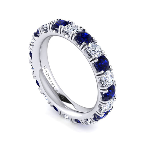 14K White Gold French Pavé Set Sapphire and Diamond Eternity Band