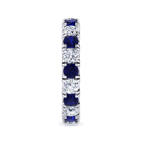 14K White Gold French Pavé Set Sapphire and Diamond Eternity Band