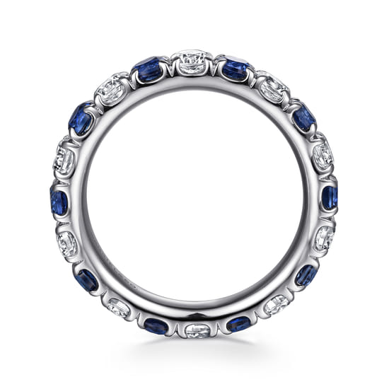 14K White Gold French Pavé Set Sapphire and Diamond Eternity Band angle 2