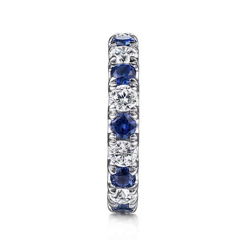 14K White Gold French Pavé Set Sapphire and Diamond Eternity Band