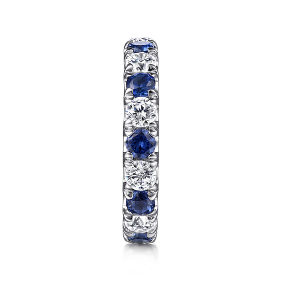 14K White Gold French Pavé Set Sapphire and Diamond Eternity Band angle 4