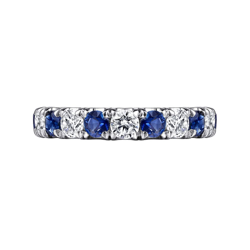 14K White Gold French Pavé Set Sapphire and Diamond Eternity Band