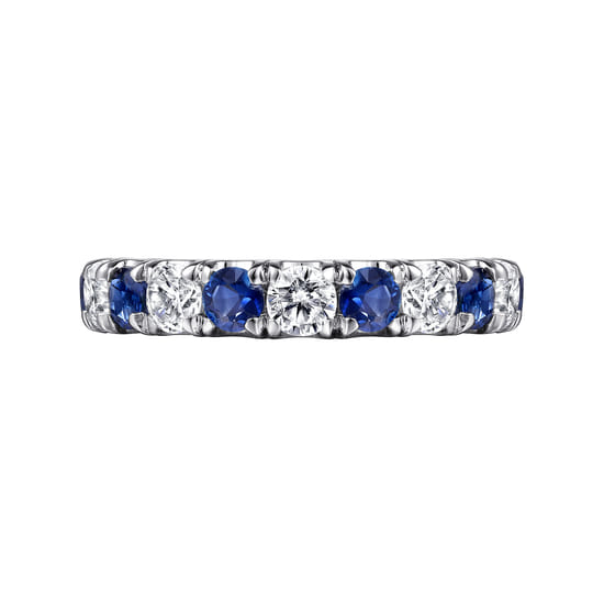 14K White Gold French Pavé Set Sapphire and Diamond Eternity Band angle 6