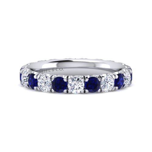 14K White Gold French Pavé Set Sapphire and Diamond Eternity Band