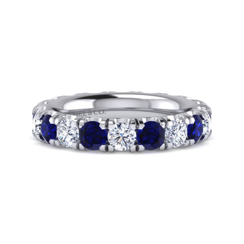 14K White Gold French Pavé Set Sapphire and Diamond Eternity Band
