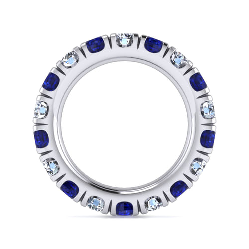 14K White Gold French Pavé Set Sapphire and Diamond Eternity Band