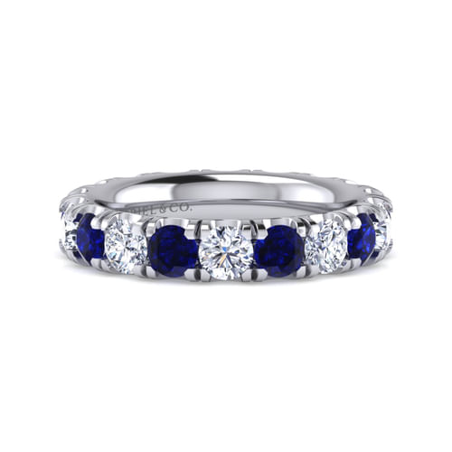 14K White Gold French Pavé Set Sapphire and Diamond Eternity Band