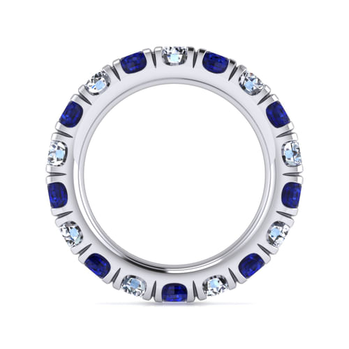 14K White Gold French Pavé Set Sapphire and Diamond Eternity Band