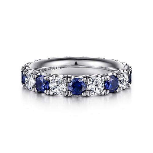 14K White Gold French Pavé Set Sapphire and Diamond Eternity Band