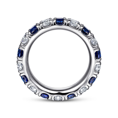 14K White Gold French Pavé Set Sapphire and Diamond Eternity Band